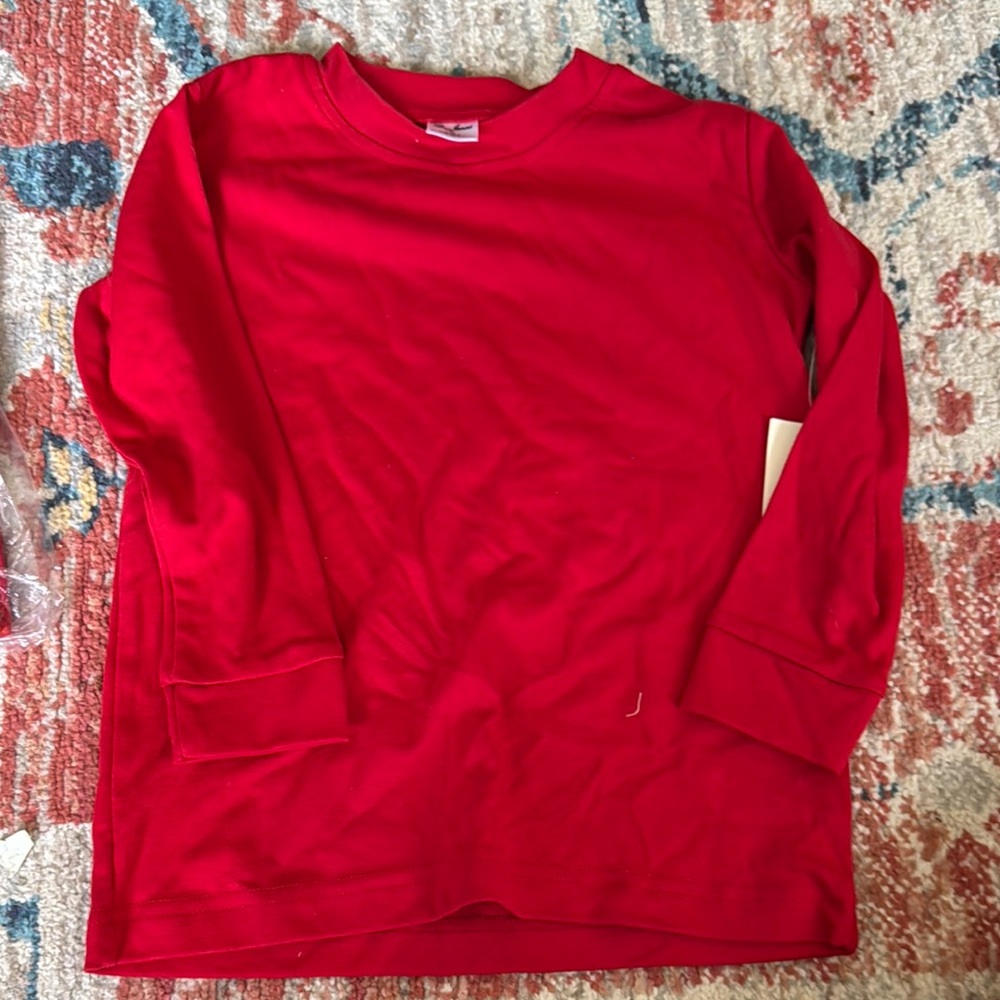 Vibrant Red Long Sleeve Tee Casual Cotton Blend